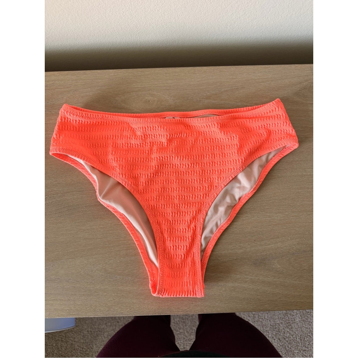 CUPSHE NWT Bright Coral Textured Bikini Set Medium High Waisted Swimwear