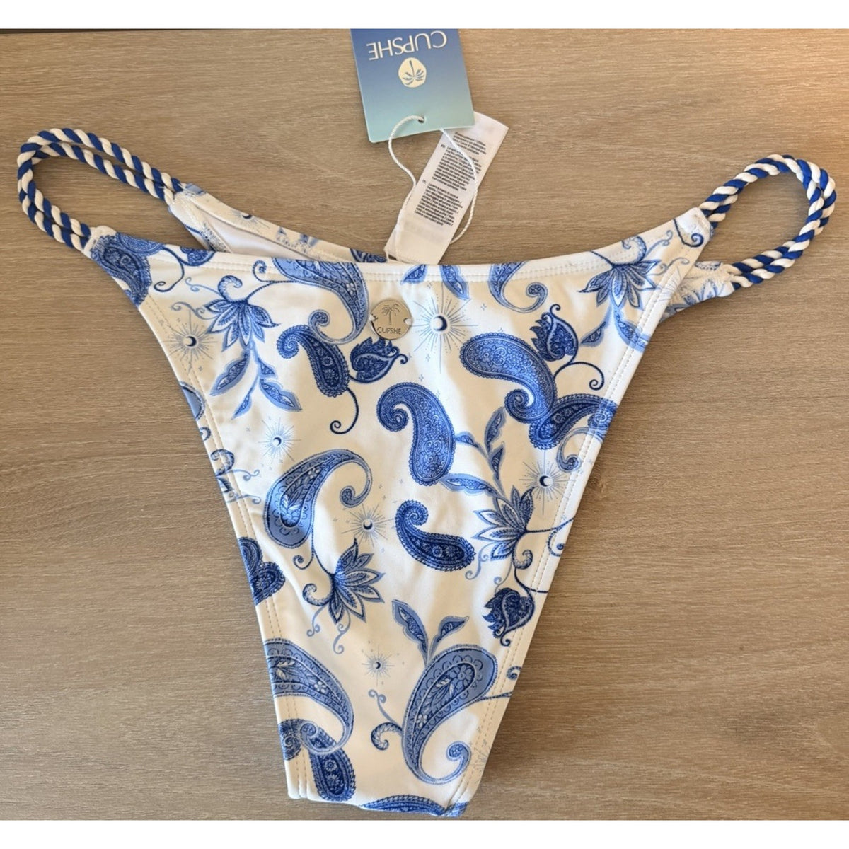 Cupshe Bikini Set M Blue White Paisley Underwire Rope Strap Swimsuit NWT