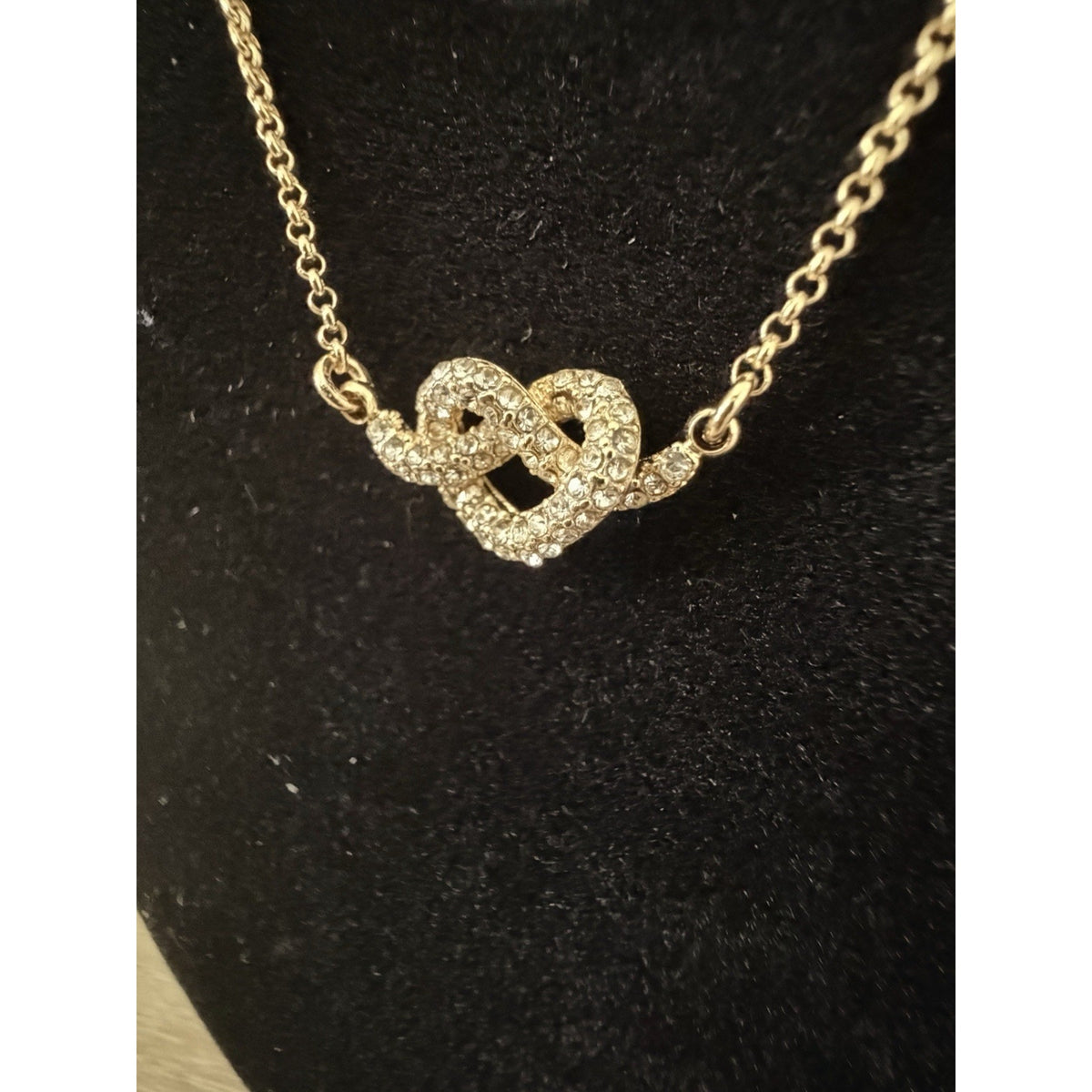 Kate Spade Double Heart Necklace Gold Tone Rhinestone Pendant Adjustable