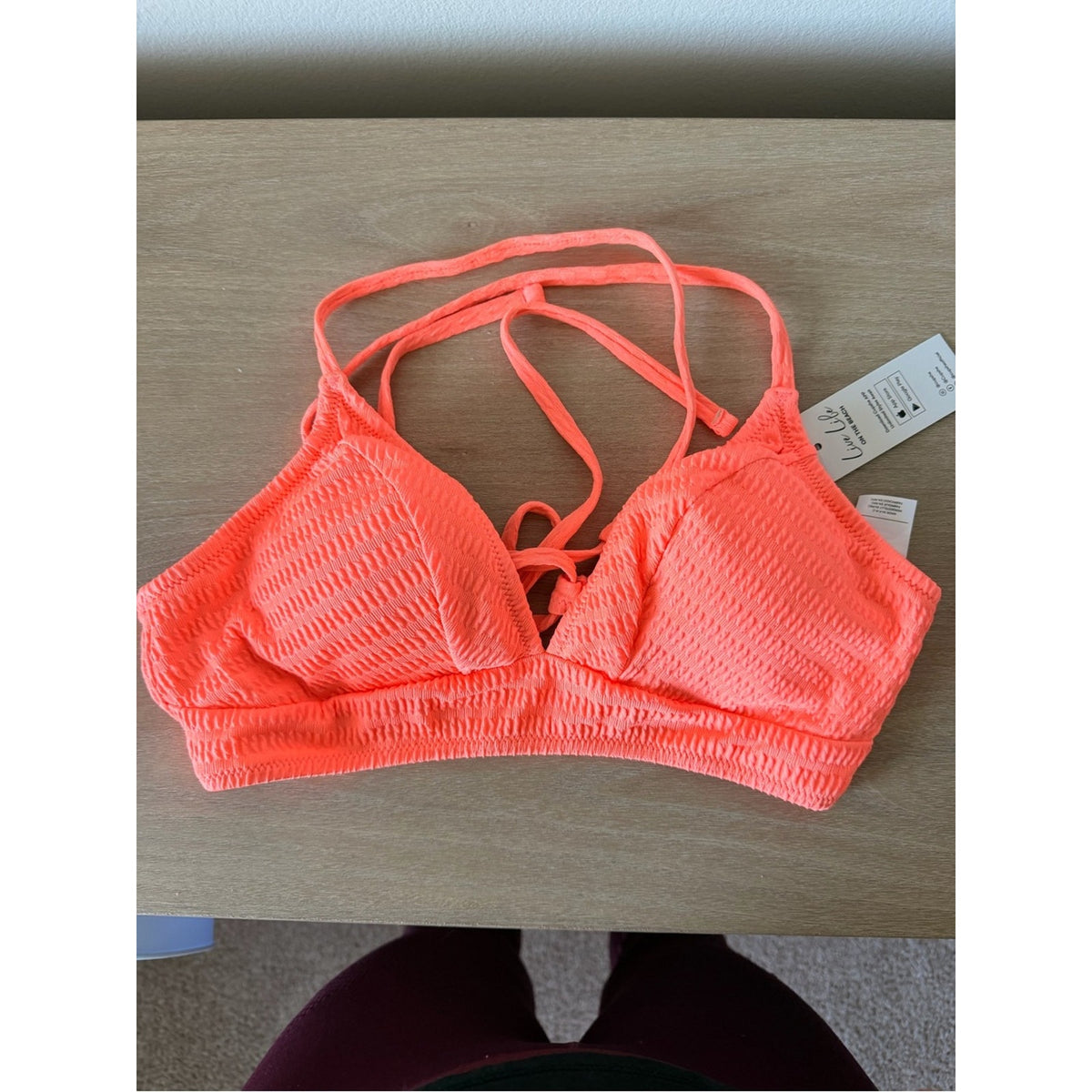 CUPSHE NWT Bright Coral Textured Bikini Set Medium High Waisted Swimwear